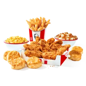 KFC 12 pc. Tenders Family Meal: 12 Original Recipe tenders, 2 large sides, 4 biscuits, 6 sauces