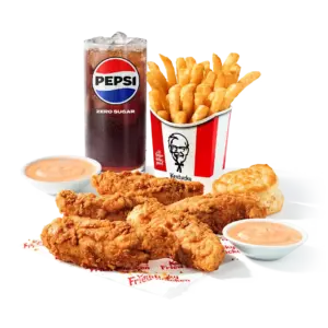 KFC 5 pc. Tenders Combo: 5 Original Recipe tenders, fries, biscuit, 2 sauces, medium drink