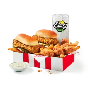 KFC $9 Box Feast: 2 Chicken Tender Snackers, 5 pc. nuggets, 3 oz. Secret Recipe fries, medium drink