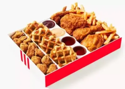 KFC Chicken & Waffles Box: fried chicken and waffle, individual side, medium drink