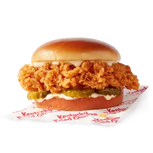 KFC Classic Chicken Sandwich: quarter-pound double-breaded chicken fillet, pickles, mayo, brioche bun