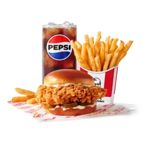 KFC Classic Chicken Sandwich Combo: chicken sandwich, secret recipe fries, medium drink