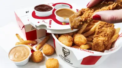 KFC Dunk It Bucket: 2 Original Recipe tenders, individual Secret Recipe fries, 5 mashed potato poppers, 3 dipping sauces