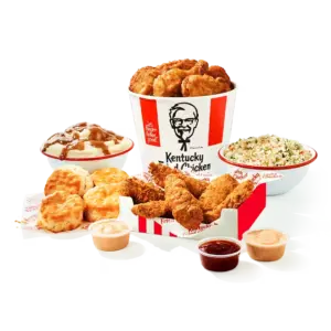 KFC Chicken Tenders Feast: 6 pc. mixed fried chicken, 6 Original Recipe tenders, 2 large sides, 3 dipping sauces