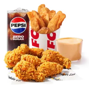 KFC Hot Ranch 6 pc. Hot Wings Combo: 6 Double Crispy Hot Wings, potato wedges, 4 oz. Hot Ranch Big Dip, medium drink