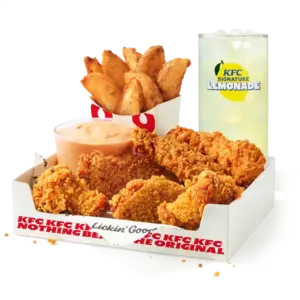 KFC Hot Ranch Box, Wings & Tenders: 3 Double Crispy Hot Wings, 3 Original Recipe tenders, potato wedges, 4 oz. Hot Ranch Big Dip, medium drink
