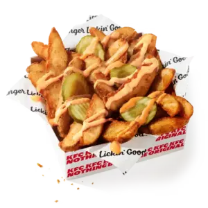 KFC Hot Ranch Loaded Wedges: large potato wedges, 6 pickle slices, Hot Ranch drizzle