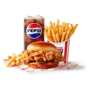 KFC Spicy Chicken Sandwich Combo: Spicy chicken sandwich, secret recipe fries, medium drink