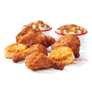 KFC $10 Taste of KFC 4 pc. Meal: 4 pc. mixed fried chicken, 2 individual mashed potatoes with gravy, 2 biscuits